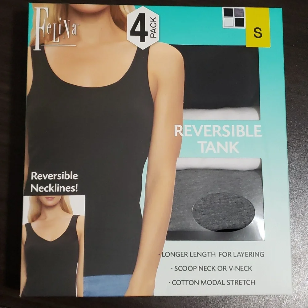 4 Pack Felina, Ladies Reversible Tank, Converts to V-Neck or Scoop Neck. - Picture 1 of 7